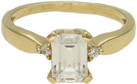 Diament Złoty pierścionek damski 585 z dużą prostokątną cyrkonią rozmiar 10