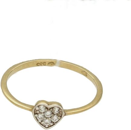 Diament Złoty pierścionek damski 585 Serce z kamieniami rozmiar 13