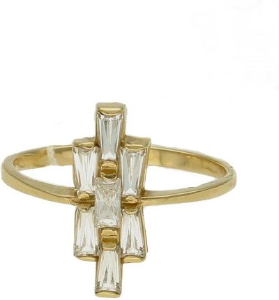 Diament Złoty pierścionek damski 585 o efektownym wzorze z cyrkoniami rozmiar 14