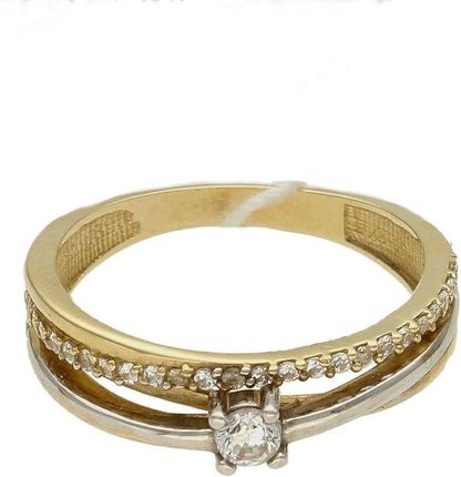 Diament Złoty pierścionek damski 585 białym złotem i cyrkoniami rozmiar 15