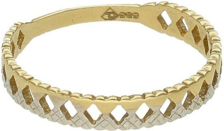 Diament Złoty pierścionek damski 585 ażurowy wzór z białym złotem