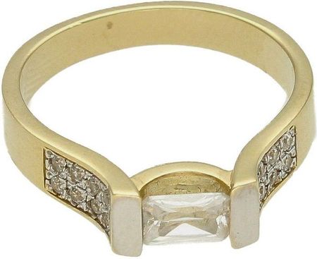 Diament Złoty pierścionek damski 585 z efektowną cyrkonią zaręczynowy rozmiar 15