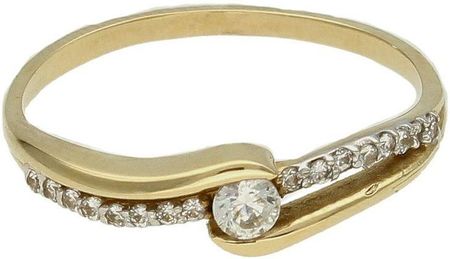 Diament Złoty pierścionek damski 585 zaręczynowy wzór z cyrkoniami rozmiar 17