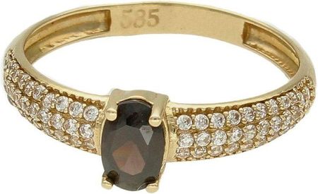 Diament Złoty pierścionek damski 585 z brązowymi i białymi kamieniami zaręczynowy