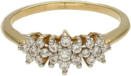 Diament Złoty pierścionek 585 damski bogato zdobiony cyrkoniami Trzy kwiaty rozmiar 11