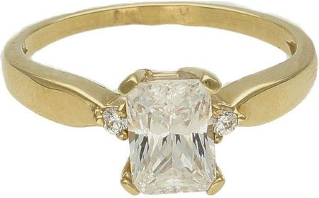 Diament Złoty pierścionek damski 585 z prostokątną cyrkonią rozmiar 11