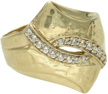 Diament Złoty pierścionek damski 333 szeroki z pasmem cyrkonii rozmiar 15