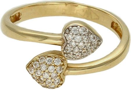 Diament Złoty pierścionek 585 dwa serduszka zaręczynowy rozmiar 16
