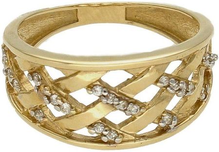 Diament Złoty pierścionek 585 ażurowy wzór z cyrkoniami