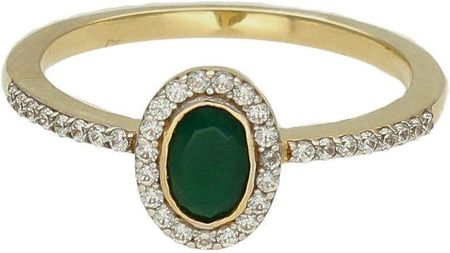 Diament Złoty pierścionek 585 damski z zieloną owalną cyrkonią