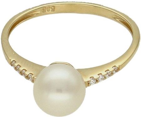 Diament Złoty pierścionek damski 585 Perła 7 mm rozmiar 16