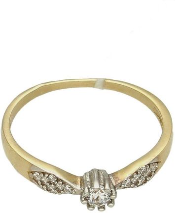 Diament Złoty pierścionek 585 zaręczynowy z cyrkoniami rozmiar 11