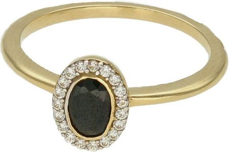 Diament Złoty pierścionek 585 z czarną cyrkonią zaręczynowy wzór rozmiar 15