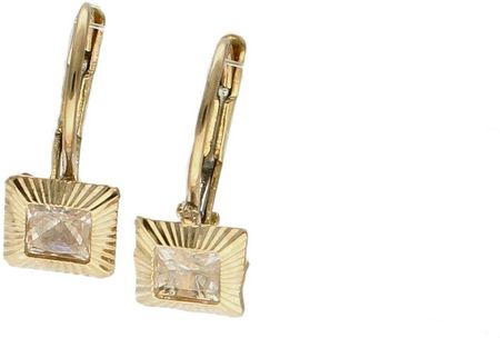 Diament Złote kolczyki damskie 333 wiszące kwadraciki z cyrkonią