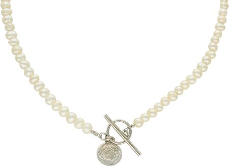 Diament Naszyjnik z pereł naturalnych monetą ze srebra zapięcie typu Tiffany