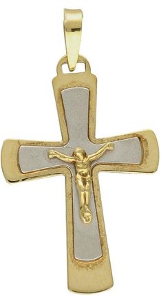 Diament Złota zawieszka 585 krzyżyk białe złoto z wizerunkiem Jezusa