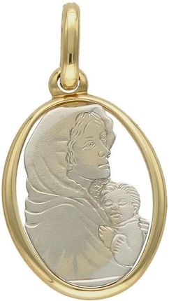 Diament Złoty medalik 585 z wizerunkiem Matki Boskiej białego i żółtego złota