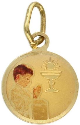 Diament Złota zawieszka 585 medalik komunijny z chłopcem Pamiątka I Komunii Św.