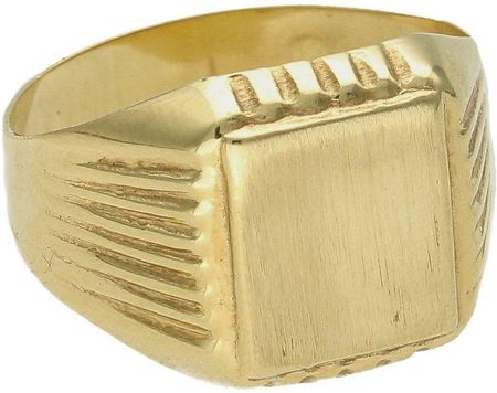 Diament Złoty sygnet męski 585 z ozdobnymi nacięciami rozmiar 27