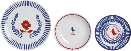 Dkd Home Decor Zestaw Obiadowy Porcelana Czerwony Niebieski Biały 27X27X3Cm 18El. (S3044673)