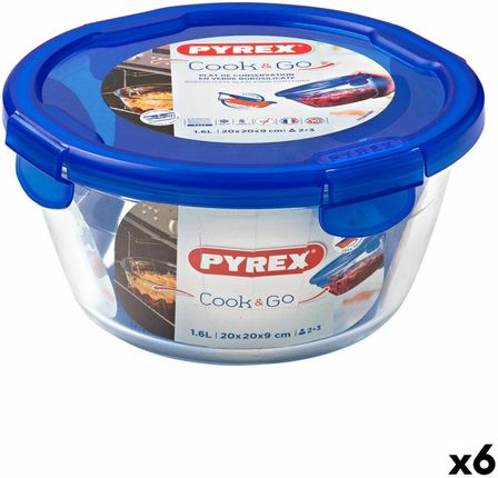 Pyrex Hermetyczne Pudełko Na Lunch Cook & Go 20X20X10,3Cm Niebieski 1,6L Szkło 6Szt. (S2706986)