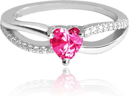 MINET Pierścień srebrny LOVE z sercem z różowej cyrkonii wielkość 18