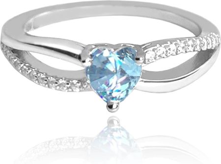 MINET Pierścień srebrny LOVE z sercem z niebieskiej cyrkonii wielkość 16