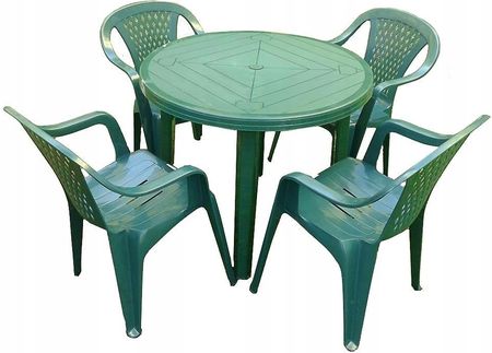 Zielony Zestaw 4+1 Krzesła Stół Ogrodowy Mocny