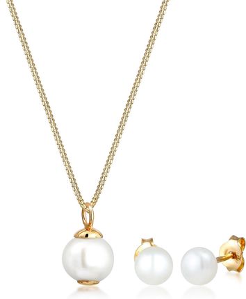 Elli Zestaw biżuterii Damski klasyczny elegancki kolczyków sztyftów Elegant z perłą słodkowodną w srebrze próby 925 Sterling Silver