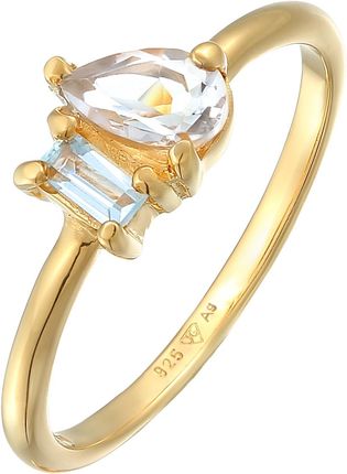 Elli Premium Pierścień Damski Drop Elegant z kamieniem szlachetnym Topaz w srebrze próby 925 pozłacanym. Pierścionki