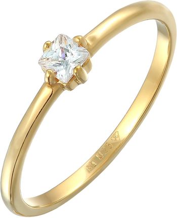 Elli Pierścień Damski pierścionek zaręczynowy Solitaire Classic z cyrkoniami w srebrze próby 925 Sterling Silver, pozłacany Pierścionki