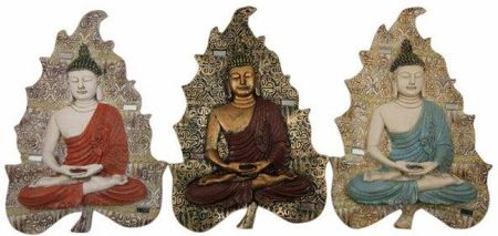 Dkd Home Decor Dekoracja Ścienna 19X3,1X26,5 Cm Czerwony Niebieski Złoty Budda Orientalny (3 Części) 62066389