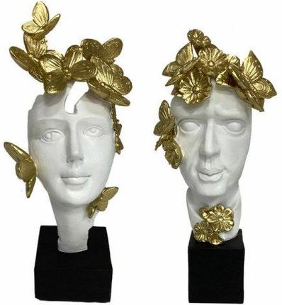 Dkd Home Decor Figurka Dekoracyjna 14X11X32 Cm Twarz Złoty Biały (2 Sztuk) 62063872