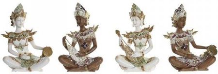 Dkd Home Decor Figurka Dekoracyjna 18X12X27,5 Cm Brązowy Budda Biały Orientalny (4 Części) 62064464