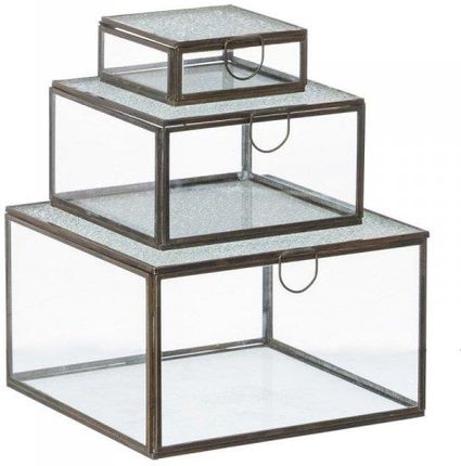 Bigbuy Home Uniwersalne Pudełko 3 El. Szkło Złoty Metal 20X20X12Cm 3Szt.