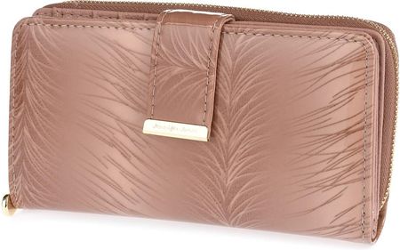 Beżowy skórzany portfel damski lakierowany duży poziomy elegancki Jennifer Jones E72