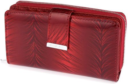 Czerwony skórzany portfel damski lakierowany duży poziomy w piórka elegancki Jennifer Jones E72