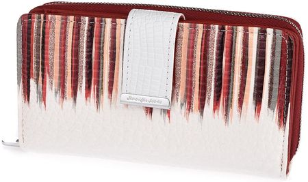 Biały skórzany portfel damski lakierowany duży poziomy w piórka elegancki Jennifer Jones E72