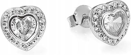 Mo-Biżuteria Kolczyki srebrne, białe serduszko z cyrkoniami