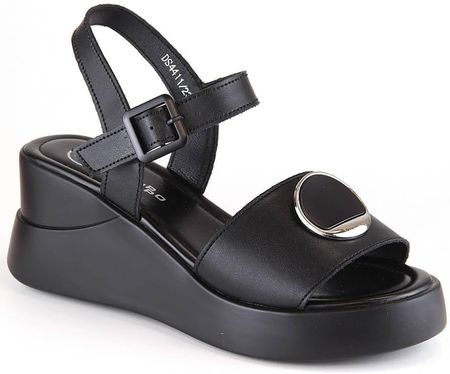 Skórzane sandały damskie na koturnie czarne Filippo DS4411