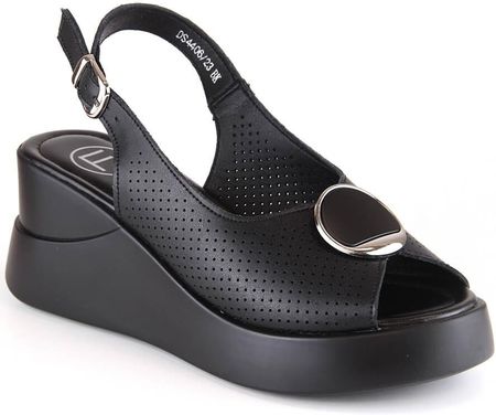 Skórzane sandały damskie na koturnie czarne Filippo DS4406