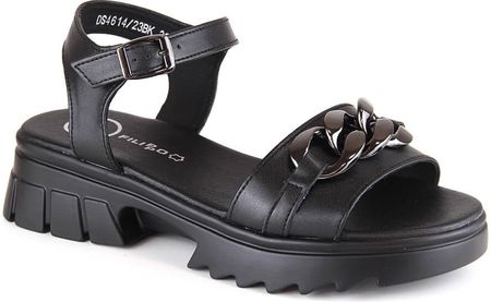 Skórzane sandały damskie z łańcuszkiem czarne Filippo DS4614