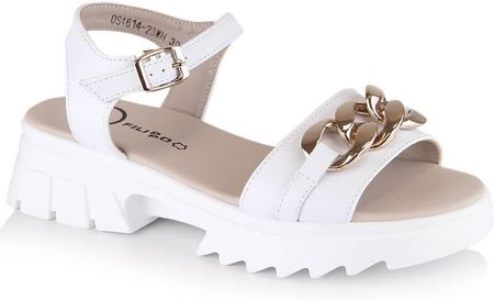 Skórzane sandały damskie z łańcuszkiem białe Filippo DS4614