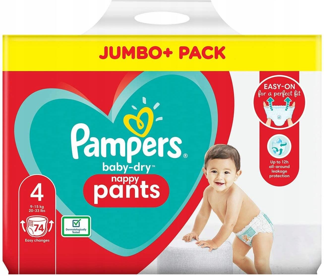 Pampers Pieluchomajtki Pants Rozmiar 4 9- 15kg 74szt. - Pieluchomajtki ...