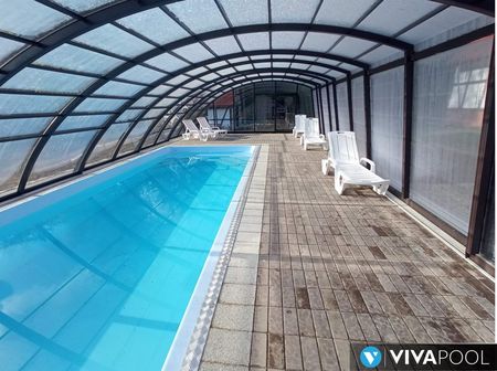 Eleganckie zadaszenie na basen wysokie OPTIMA 12,83 x 6,00 x 2,50 poliwęglan lity pokrywa basenowa