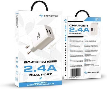 BeePower Ładowarka sieciowa 2.4A 2x USB+lightning