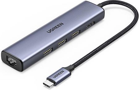 Ugreen adapter konwerter HUB 5w1 USB C - 3x USB 3.0 / HDMI / RJ45 szary (CM475)