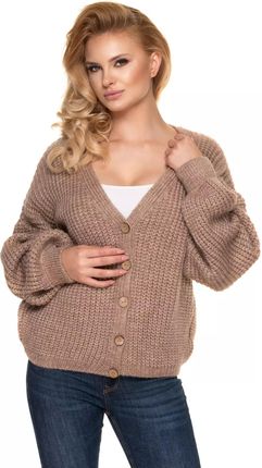 Rozpinany sweter z bufkami przy rękawach (Cappuccino, Uniwersalny)