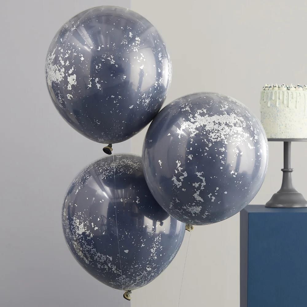 Gingerray Balony Lateksowe Double Layered Navy And Silver Confetti