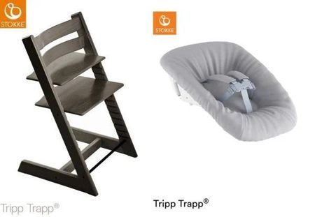 Stokke Tripp Trapp + Newborn Set Grey - rosnące krzesełko do karmienia z zestawem dla noworodka-Hazy Grey